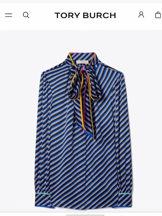Tory Burch Tops - Tory Burch Black, Blue and White Striped Silk Blouse